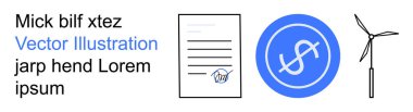 Ticari yenilik, çevresel sürdürülebilirlik, ekonomi, finansal belgeler, yenilenebilir enerji ve teknoloji. İmzalı bir belge, dolar sembolü ve rüzgar türbini. İş yeniliği
