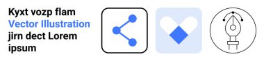Sosyal medya, yaratıcı tasarım, veri paylaşımı, dijital araçlar, iletişim, vektör sanatı. Mavi paylaşım simgesi, kalp şeklinde tasarım ve kalem araç simgeleri. Sosyal medya ve yaratıcı tasarım