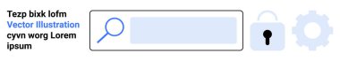 Çevrimiçi güvenlik, kullanıcı arayüzü, web araması, gizlilik koruması, sistem ayarları, teknoloji. Büyüteç, teçhizat ve kilit simgesi olan bir arama çubuğu. Çevrimiçi güvenlik ve kullanıcı arayüzü kavramı