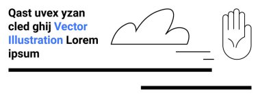 Soyut kavramlar, iletişim, işaret, görsel markalaşma, basitlik, grafik tasarım. Bulut, stilize edilmiş el ve temiz bir düzende çizgiler. Soyut kavramlar ve iletişim teması incelendi