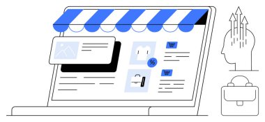 E-ticaret konsepti. E-ticaret çevrimiçi alışveriş eğilimlerini yönlendirir ve dijital iş ilişkilerini artırır. E-ticaret perakende büyüme ve ürün tanıtımı için gereklidir. Girişimler, pazarlama, dijital