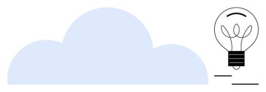 Yenilik, yaratıcılık, bulut hesaplama, teknoloji, veri depolama, enerji çözümleri. Minimalist tasarım mavi bir bulut ve bir ampul. Yenilik ve bulut hesaplama kavramı