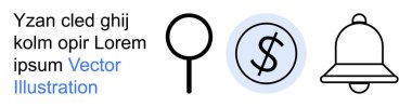 Arama işlevselliği, finansal işlemler, bildirimler, kullanıcı deneyimi, hatırlatıcılar, çevrimiçi araçlar. Büyüteç, dolar işareti simgesi. Arama işlevselliği ve mali işlemler