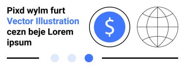 Mavi çemberin içindeki dolar işareti ve ana hatlı bir küre finansal ve küresel kavramları temsil ediyor. Finans, ekonomi, küreselleşme, ticaret, para birimi, iş ve basit iniş sayfası için ideal