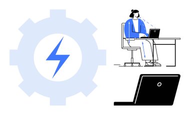 Üretkenlik kavramı. Üretkenlik araçları, çalışma verimliliği ve teknolojiyi kullanarak modern çözümler. Verimlilik kişisel görevleri, iş operasyonlarını ve teknolojik verimliliği arttırır. Otomasyon için