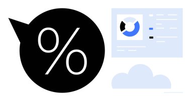 Veri analiz konsepti. Analitik gösterge paneli finansal görüşleri ve istatistiksel eğilimleri olan yüzde sembolü. İş raporları, pazarlama ve tahmin araçları için veri analizi