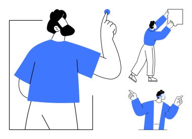 Karakter tasarımı. Çeşitli el hareketlerini ve aktiviteleri vurgulayan minimalist karakter tasarımı. Bu karakter tasarımı illüstrasyonları eylemleri ve yaratıcılığı gösteriyor. Web tasarımı ve markalaşma için mükemmel.