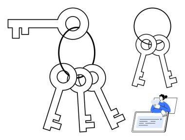 Güvenli erişim kavramı. Güvenli anahtarlar dijital kimlik doğrulama ve çevrimiçi koruma. Kimlik doğrulama ve dijital platformlarda veri güvenliğini sağlayacak güvenli yöntemler. Siber güvenlik ve veri için mükemmel