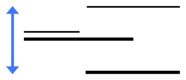 Farklı uzunluktaki siyah yatay çizgiler, sola doğru dikey mavi bir ok, ölçeği, ilerlemeyi ve karşılaştırmayı simgeliyor. Ölçüm, büyüme, istatistik, veri görselleştirme ve denge için ideal