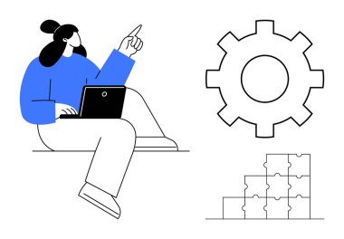 İş süreci optimizasyonu. Vites simgesi otomasyonu ve iş akışı, bulmaca montajı problem çözme ve takım çalışması. Yönetim, verimlilik ve planlama için iş süreci optimizasyonu