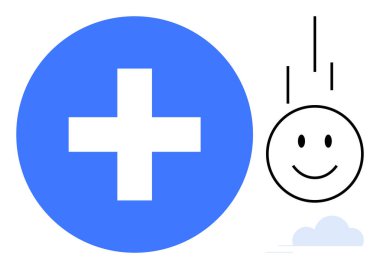 Sağlık konsepti. Mavi tıbbi bir sağlık ve sağlığın yanında soyut bir gülümseme. Sağlık bilinci, sağlık tanıtımı, sağlık kampanyaları, pozitiflik, yaşam tarzı