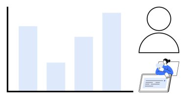 Veri analizi Tabletle çalışan çubuk grafiği görselleştirme ve kullanıcı raporlama, araştırma, eğitim, iş stratejisi ve analitik için veri analiz süreçlerini yansıtır