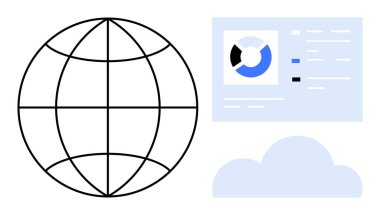 Bulut hesaplama konsepti. Bulut hesaplaması küresel ağları veri yönetimi analizlerine bağlar. Bulut hesaplama bağlantıyı ve veri içgörüsünü düzenler. IT, iş, analitik, küresel