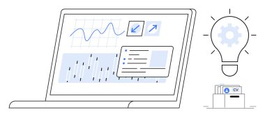 Veri analizi Analitik çizelgeler ve grafiklerle bir dizüstü bilgisayardaki verinin görsel görüntüsü. Teknoloji, araştırma, eğitim, girişimler ve üretkenlik için veri işleme ve yenilik