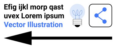 Yenilik, işbirliği, ağ oluşturma, yaratıcı düşünce, yön, teknoloji. Kara ok, ampul ve paylaşım simgesi. Teknoloji ve ağ oluşturma için yenilik ve işbirliği kavramı