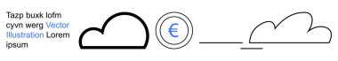 Veri depolama, dijital ekonomi, finansal işlemler, bulut hesaplama, avro para birimi, teknoloji hizmetleri. Avrupa ikonu içerideki bağlantılı elementlerle ana hatları çiziyor. Bulut hesaplama ve dijital