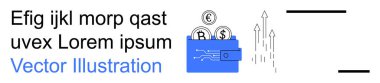 Finansal büyüme, finans teknolojisi, tasarruf, ekonomik yatırım, iş ilerlemesi, dijital işlemler. Bozuk paralarla dolu cüzdan ve yukarı doğru büyüdüğünü gösteren oklar. Finansal büyüme ve fintech vurgulandı