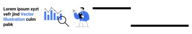 İş stratejisi, veri analizi, piyasa araştırması, performans takibi, raporlama araçları, görsel yardımlar. Büyüteçle çizilmiş bir resim ve elinde belge tutan bir adam. İş stratejisi ve veri analizleri