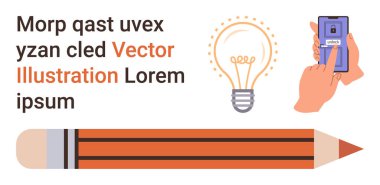Eğitim, teknoloji, yaratıcılık, tasarım düşünme, dijital yenilik, içerik oluşturma. Kalemi, ampulü ve akıllı telefonu ekranda gösteren grafikler. Yaratıcılık ve teknoloji