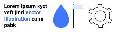Mavi su damlası, minimum bayrak, kalın dişli taslak ve yer tutucu metin. Teknoloji, sürdürülebilirlik, yenilik, mühendislik, çevre dostu tasarım kaynak yönetimi için ideal basit iniş sayfası