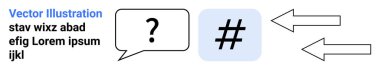 Konuşma baloncuğu içindeki soru işareti, meta veri etiketi simgesi ve etkileşimi, sosyal medyayı ve içerik paylaşımını vurgulayan oklar. Dijital pazarlama, toplumsal yapı, sosyal katılım için ideal