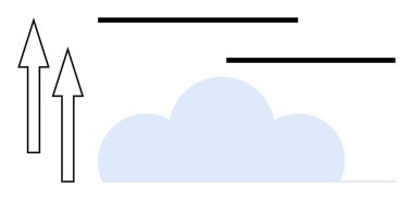 Veri transferi, bulut bilgisayarı, çevrimiçi depolama, dijital iletişim, internet hizmetleri, bağlantı. Çizimler yukarı bakan okları olan bir bulut gösteriyor. Veri transferi ve bulut hesaplama