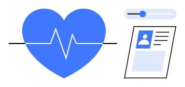 Sağlık izleme konsepti. Kalp atışı, dijital profil kartı ve sağlık kontrolündeki gelişmeleri gösteren kaydırıcı. Sağlık izleme, hasta bakımı ve dijital teknoloji. Sağlık hizmetleri için