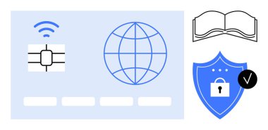 Dijital güvenlik kavramı. Dijital güvenlik iletişimi güçlendiriyor, sistemleri koruyor ve verileri doğruluyor. Küresel bağlantı, kimlik koruması ve çevrimiçi öğrenme için dijital güvenlik