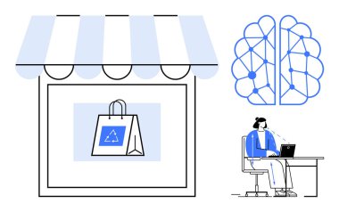 E-ticaret yeniliği. E-ticaret, sürdürülebilir uygulamalar ve müşteri ilişkileri için yapay zekayı entegre eder. E-ticaret akıllı sistemlerin verimliliğini arttırır, çevre dostu çözümler. Perakende, yapay zeka ve teknoloji için.