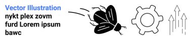 Yenilik, teknoloji, gelişim süreci, büyüme, problem çözme, kavramsal sanat. Hareket çizgileri, dişli sembolü ve yukarı doğru okları olan basit uçan bir böcek. Yenilik ve teknoloji gösterildi