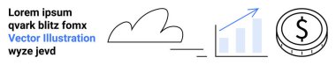 İş büyümesi, finansal yönetim, bulut hesaplama, veri analizi, teknoloji, başlangıç stratejisi. Minimalist bulut, yükselen grafik ve bozuk para sembolü. Bulut hesaplama ve mali yönetim