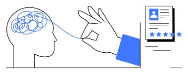 Çizgi sanatı, sorun çözen, kavramsal berraklığı ve değerlendirmeyi temsil eden, profil ve derecelendirme kartıyla eşleştirilmiş beyni çözüyor. Ruh sağlığı, işe alım süreçleri ve kendi kendini geliştirme için ideal