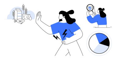 Gıda alerjisi konsepti. Gıda alerjisi ve hoşgörüsüzlük beslenme tercihleri, sağlık endişeleri ve etiket incelemeleri yoluyla ortaya konmuştur. Gıda alerjisi sağlık, beslenme, diyet planlaması, eğitim için farkındalık