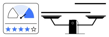 İş değerlendirmesi, müşteri değerlendirmesi, performans ölçümleri, karar doğruluğu, kalite kontrolü, kullanıcı güveni. Grafik, yıldız dereceli ve denge ölçülü bir metre ölçeği gösteriyor. İş değerlendirmesi
