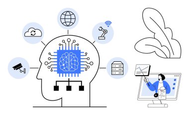 Yapay zeka konsepti. Yapay zeka sinirsel ağları robot, otomasyon ve bulut hizmetlerine bağlar. Yapay zeka yeniliği ve teknolojiyi destekler. içerme
