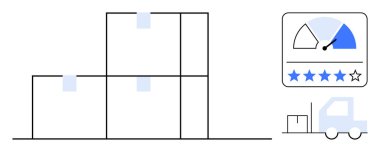 Lojistik konsept. Lojistik, tedarik zinciri yönetimini optimize etmek için istiflenmiş kutular, dağıtım aracı ve performans derecesini gösteriyor. Lojistik verimliliği ve müşteri memnuniyetini arttırıyor. Mükemmel.