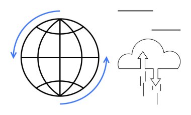 Bulut bağlantısı. Veri transferi ve küresel ağ simgeleriyle bulut bağlantısı. Bulut bağlantısı veri senkronizasyonunu sağlıyor. Teknoloji, bilişim, küresel iletişim ve veri depolama için mükemmel