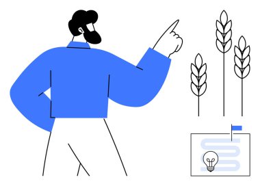 Tarım yeniliği. Sürdürülebilir tarım uygulamalarının buğday ekinleri, insan müdahalesi ve planlama yenilikleri. Tarım, teknoloji ve tarım verimliliğini birbirine bağlar. İlgili