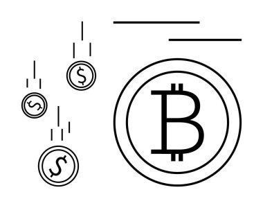 Kripto para birimi, engelleme teknolojisi, dijital finans, fintech çözümler, para değişimi, çevrimiçi işlemler. Bitcoin ve dolar bozuklukları. Kripto para birimi ve engelleme teknolojisi kavramı