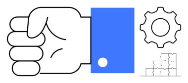 Takım çalışması konsepti. Teçhizatlı el ve bulmaca elemanları işbirliği, problem çözme ve takım çalışması dinamikleri. Üretkenlik, yenilik ve strateji için takım çalışması şart. İş için kullanışlı