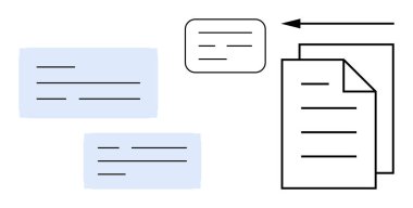 Veri transferi konsepti. Belgeler, metin alanları ve oklar üzerinden bilgi akışını görselleştirmek. Veri transferi iletişim, depolama ve işbirliği için çok önemlidir. Ofis, teknik veya işlem için