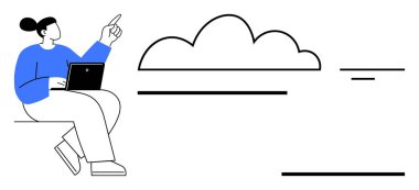 Bulut hesaplama konsepti. Bulut şeklini, çevrimiçi depolamayı ve dijital bağlantıyı gösteren bir dizüstü bilgisayarı olan biri. Teknoloji, depolama, yenilik ve iş için bulut hesaplaması