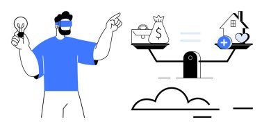 Finansal karar verme. Modern bir kompozisyon finansmanı, yatırım dengesi ve iş hayatı dengesi olan bir kariyer. Finansal değiş tokuşlar, sorumluluk veya stratejik planlama. Finans için mükemmel