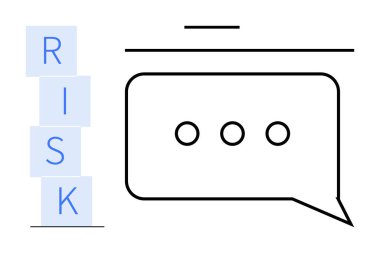 Risk yönetimi, kriz iletişimi, karar verme, iş stratejisi, uyarı sistemleri, liderlik. Konuşma baloncuğu harflerin yanında 