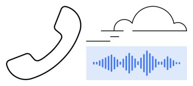 Bulut iletişim konsepti. Bulut iletişimi telefon alıcısı ve ses dalgası sinyalleri ile çizilmiş. Bulut iletişimi uzak takımlar için sorunsuz bir bağlantı sağlar, destek