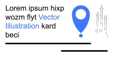 Navigasyon, iş büyümesi, pazarlama, konum hizmetleri, yenilik, veri çözümleri. Mavi harita simgesi ve yer tutucu metni olan yukarı doğru oklar. Navigasyon ve iş büyüme kavramı
