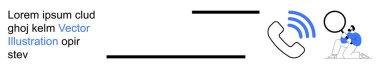 İletişim, araştırma, teknoloji, soruşturma, müşteri hizmetleri, problem çözme. Bir telefon ikonunun yanında ses dalgaları yayan bir büyüteç tutan kişi. İletişim ve araştırma kavramları