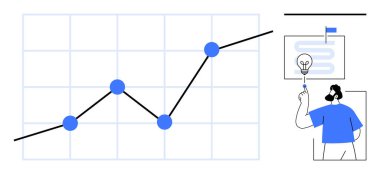 Veri analizi, iş büyümesi, piyasa araştırması, stratejik planlama, finansal anlayış, analitik, yenilik. Yükselen bir çizelge ve konsept panoya işaret eden bir kişi. Veri analizi