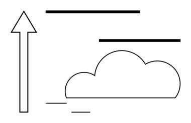 Yatay çizgi aksanlı, stilize bulutların yanında yukarı doğru büyük bir ok. İlerleme, büyüme, gelecek, yenilik, hedefler, bulut hesaplama, basitlik için idealdir. Basit düz metafor için temiz görsel