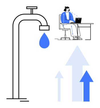 Suyu koruma. Su damlası sembolü kaynak yönetimi. Sürdürülebilirlik, dijital çalışma ve yükselen büyüme eğilimlerinin altını çizmek. Çevresel farkındalık, verimlilik, çevre dostu yaşam tarzı için